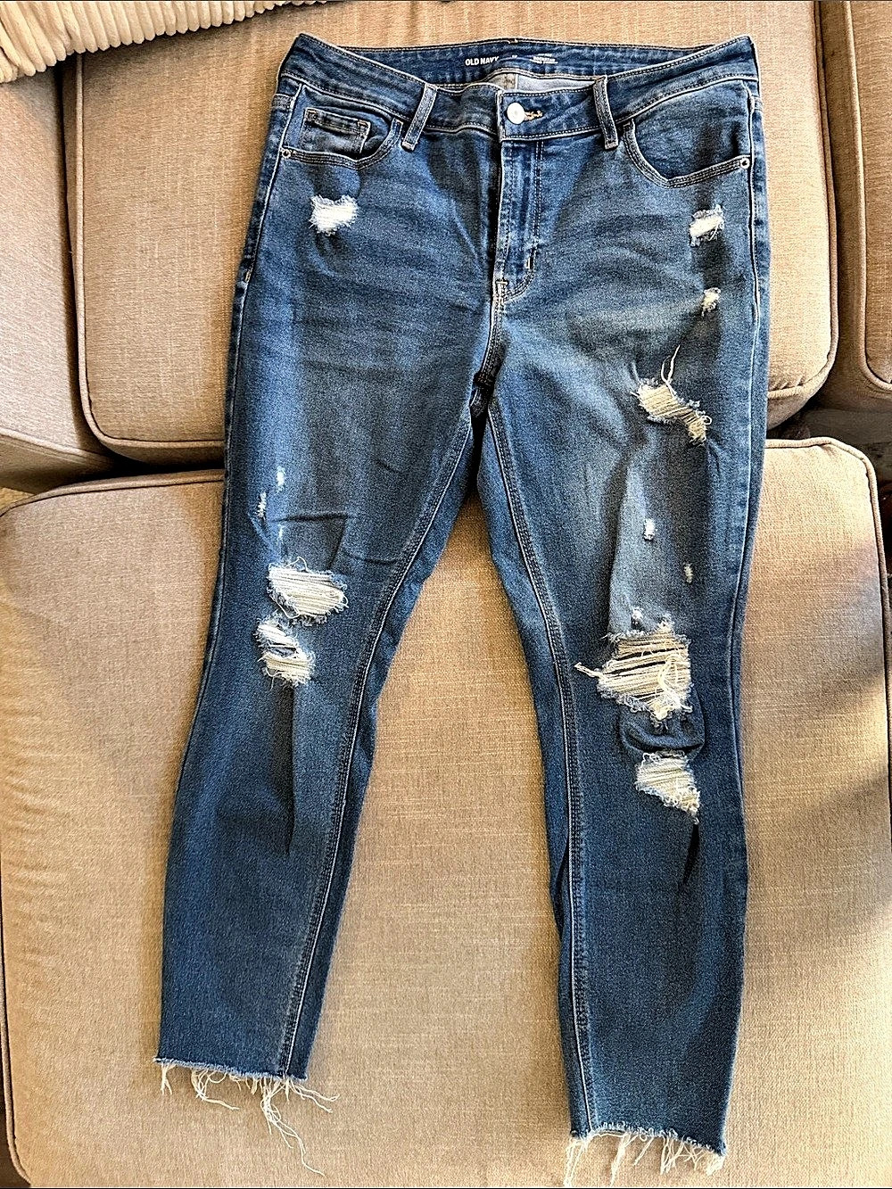 Old Navy Rockstar Super Skinny Distressed Blue Jeans Waist 12 Long